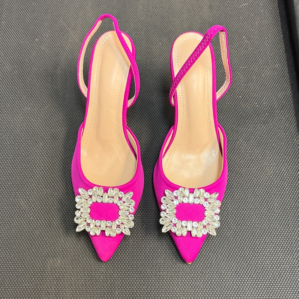 SHEIN Pink Heels with Rhinestone Embellishment